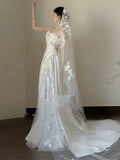 Niulatu A line One Shoulder Lace Satin White Wedding Dresses Brides Dress SD1976