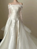 Niulatu Ball Gown Off The Shoulder White Tulle Long Wedding Dresses Bridal Dress SD1977