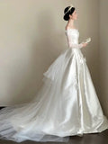 Niulatu Ball Gown Off The Shoulder White Tulle Long Wedding Dresses Bridal Dress SD1977