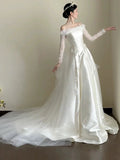 Niulatu Ball Gown Off The Shoulder White Tulle Long Wedding Dresses Bridal Dress SD1977