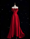 Niulatu A line Strapless Satin Long Red Prom Dress Evening Dress Formal Dress SD1978