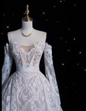 Niulatu Ball Gown Off The Shoulder White Lace Long Wedding Dresses Bridal Dress SD1979