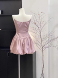 Niulatu A Line Spaghetti Straps Ruffled Pink Women's Short Holiday Dresses Homecoming Dress SD197