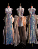 Niulatu Mermaid Sequin Long Prom Dress Evening Dress Formal Dress SD1980