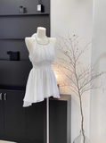 Niulatu A Line Halter Ruffled White Short Women's Holiday Dresses Birthday Outfits With Beads SD198