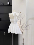 Niulatu A Line Halter Ruffled White Short Women's Holiday Dresses Birthday Outfits With Beads SD198