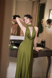 Niulatu Neck Silk Maxi Dress Wedding Guest Dress Prom Dresses Evening Gowns SD1997