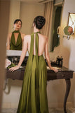 Niulatu Neck Silk Maxi Dress Wedding Guest Dress Prom Dresses Evening Gowns SD1997