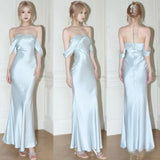 Niulatu Off The Shoulder Floor-length Sleeveless Light Sky Blue Prom Dresses SD1999