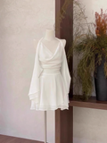 Niulatu A Line Halter Ruffled White Women's Short Holiday Dresses Birthday Dress SD199