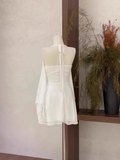 Niulatu A Line Halter Ruffled White Women's Short Holiday Dresses Birthday Dress SD199