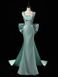 Niulatu Satin Long Prom Dress Long Formal Dress With Bow Evening Gowns SD2000