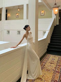 Niulatu One Shoulder Floor-length Sleeveless White Long Prom Dresses SD2003