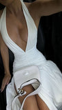 Niulatu V Neckline Floor-length Sleeveless White Long Prom Dresses SD2006