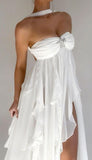 Niulatu A Line Sweetheart Neckline Sleeveless White Chiffon Prom Dresses SD2009