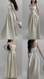 Niulatu A Line Straps Neckline Sleeveless Lace Long Prom Dresses SD2010