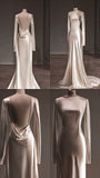 Niulatu Mermaid Backless Satin Pleats Long Sleeves Wedding Dress SD2011