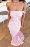 Niulatu Off The Shoulder Floor-length Satin Pink Evening Dress Prom Dresses SD2013