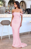 Niulatu Off The Shoulder Floor-length Satin Pink Evening Dress Prom Dresses SD2013