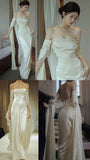 Niulatu Off The Shoulder Floor-length Satin Long Sleeves Evening Dress Prom Dresses SD2014