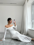Niulatu Off The Shoulder Floor-length Lace Long Sleeves Evening Dress Prom Dresses SD2016