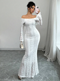 Niulatu Off The Shoulder Floor-length Lace Long Sleeves Evening Dress Prom Dresses SD2016