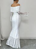Niulatu Off The Shoulder Floor-length Lace Long Sleeves Evening Dress Prom Dresses SD2016