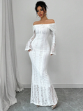 Niulatu Off The Shoulder Floor-length Lace Long Sleeves Evening Dress Prom Dresses SD2016