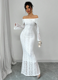 Niulatu Off The Shoulder Floor-length Lace Long Sleeves Evening Dress Prom Dresses SD2016