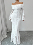 Niulatu Off The Shoulder Floor-length Lace Long Sleeves Evening Dress Prom Dresses SD2016