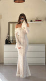 Niulatu Off The Shoulder Floor-length Lace Long Sleeves Evening Dress Prom Dresses SD2016