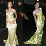 Niulatu Mermaid Square Neckline Yellow Satin Party Dresses Prom Dress SD2025