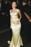 Niulatu Mermaid Square Neckline Yellow Satin Party Dresses Prom Dress SD2025