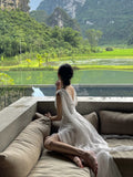 Niulatu A line V Neckline White Chiffon Long Party Dresses Prom Dress SD2025