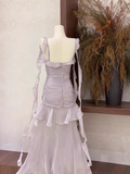 Niulatu Sheath Spaghetti Straps Ruffled Light Lilac Women's Holiday Dresses SD201