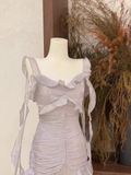 Niulatu Sheath Spaghetti Straps Ruffled Light Lilac Women's Holiday Dresses SD201