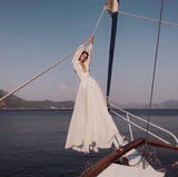 Niulatu A line V Neckline White Chiffon Long Sleeves Party Dresses Prom Dress SD2025