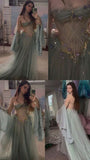 Niulatu Strapless Off The Shoulder Long Sleeves Dusty Green Floor Length Long Prom Dresses HZ1110