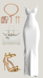 Niulatu Mermaid Spaghetti Straps White Long Satin Party Dresses Prom Dress SD2025