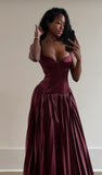 Niulatu A line Spaghetti Straps Burgundy Long Satin Party Dresses Prom Dress SD2024