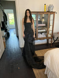 Niulatu Mermaid Strapless Black Long Organza Party Dresses Prom Dress SD2026
