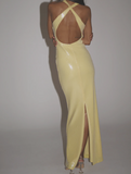 Niulatu Mermaid V Neckline Yellow Long Sequin Party Dresses Prom Dress SD2027
