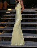 Niulatu Mermaid V Neckline Yellow Long Sequin Party Dresses Prom Dress SD2027