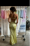 Niulatu Mermaid Strapless Neckline Yellow Long Satin Party Dresses Prom Dress SD2029