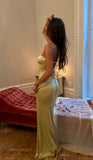 Niulatu Mermaid Strapless Neckline Yellow Long Satin Party Dresses Prom Dress SD2029