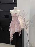 Niulatu Sheath Halter Ruffled Light Pink Short Women's Holiday Summer Dresses SD202