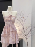 Niulatu Sheath Halter Ruffled Light Pink Short Women's Holiday Summer Dresses SD202