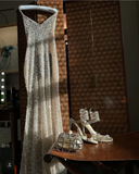 Niulatu Mermaid Halter Neckline Long Sequin Champagne Party Dresses Prom Dress SD2036