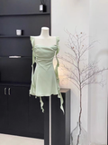Niulatu Sheath Straps Sleeveless Ruffled Sage Green Short Women's Holiday Summer Dresses SD203