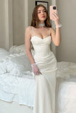 Niulatu Mermaid Spaghetti Straps Long Ivory Satin Party Dresses Prom Dresses SD2040